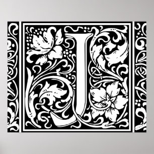 Letter J Medieval Monogram  Initiaal Poster