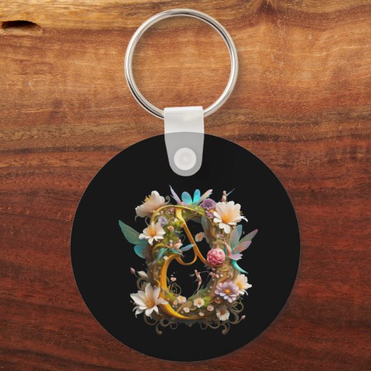 Letter J met vlinders en bloemetjes Sleutelhanger (Voorkant)