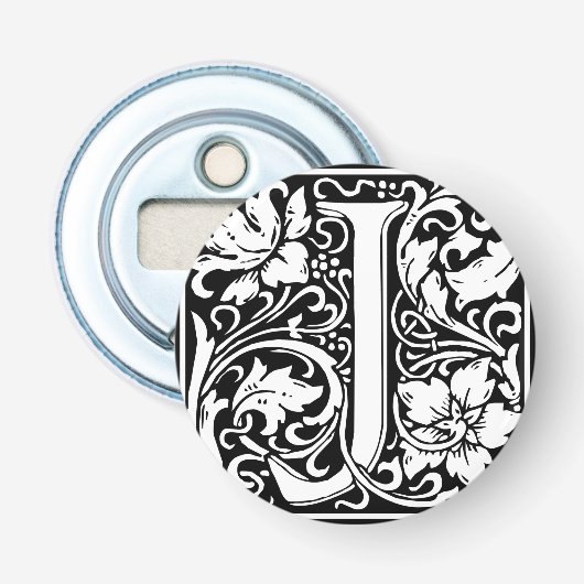 Letter J Middeleeuwse Monogram Art Nouveau Button Flesopener (Voorkant)