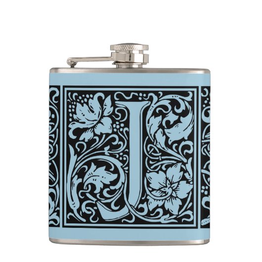 Letter J Middeleeuwse Monogram Art Nouveau Heupfles (Voorkant)