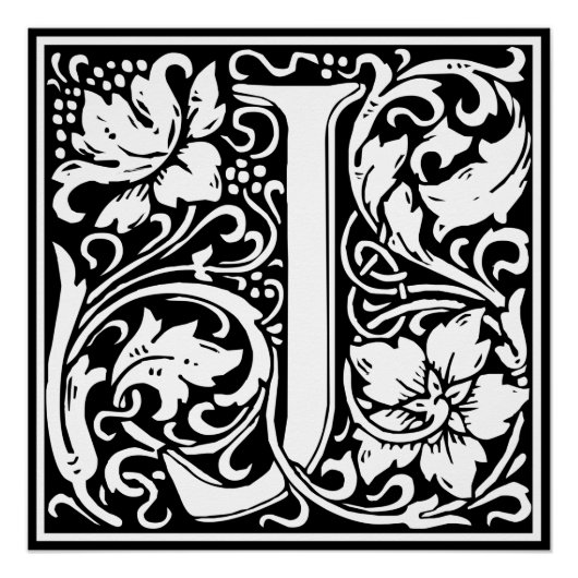 Letter J Middeleeuwse Monogram Art Nouveau Perfect Poster (Voorkant)