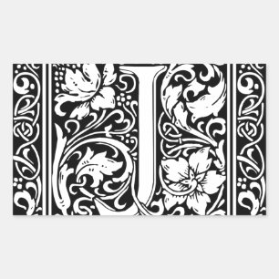 Letter J Middeleeuwse Monogram Art Nouveau Rechthoekige Sticker