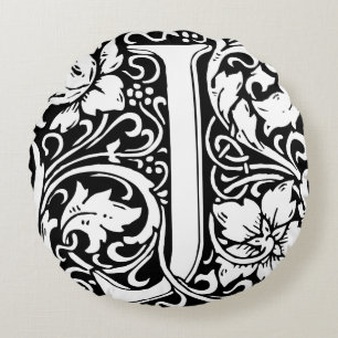 Letter J Middeleeuwse Monogram Art Nouveau Rond Kussen