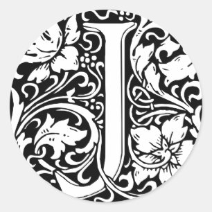 Letter J Middeleeuwse Monogram Art Nouveau Ronde Sticker