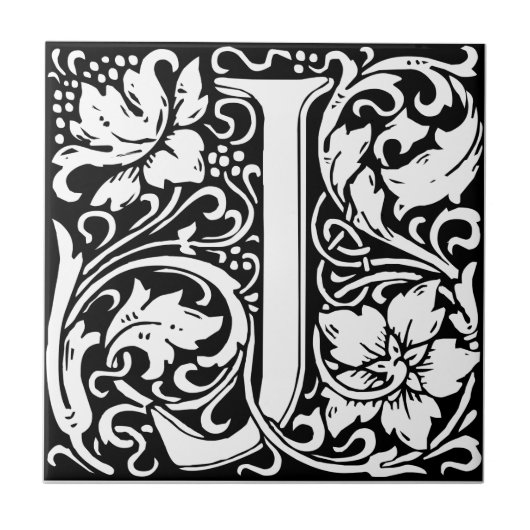 Letter J Middeleeuwse Monogram Art Nouveau Tegeltje (Voorkant)