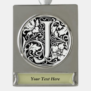 Letter J Middeleeuwse Monogram Art Nouveau Verzilverd Banner Ornament