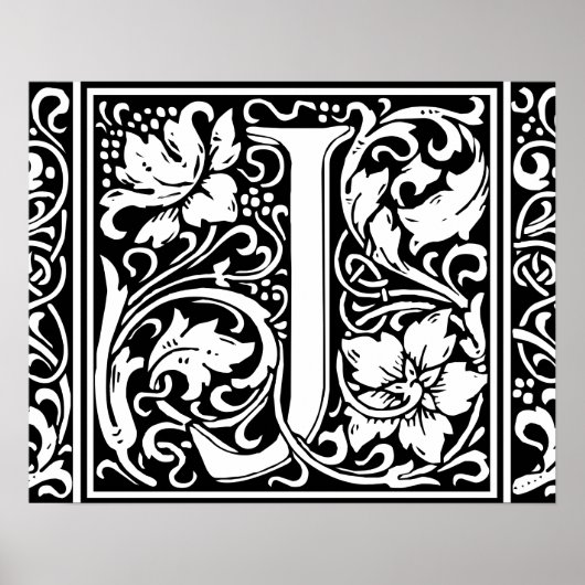 Letter J Middeleeuwse Monogram Vintage Initiaal Poster (Voorkant)