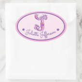Letter J monogram aangepaste meisjes naam roze sti Ovale Sticker (Tas)