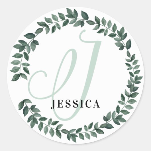 Letter J Monogram Aangepaste Naam Minimalistische  Ronde Sticker (Voorkant)