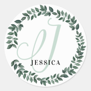 Letter J Monogram Aangepaste Naam Minimalistische Ronde Sticker