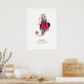 Letter J Monogram Bloem Burgundyrood en Goud Poster (Keuken)