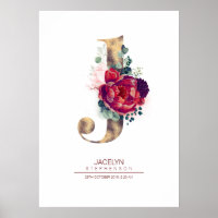 Letter J Monogram Bloemendecor Burgundyrood en Gou