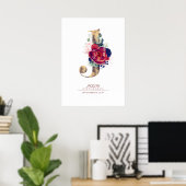 Letter J Monogram Bloemendesign Navyblauw en Borde Poster (Thuiskantoor)