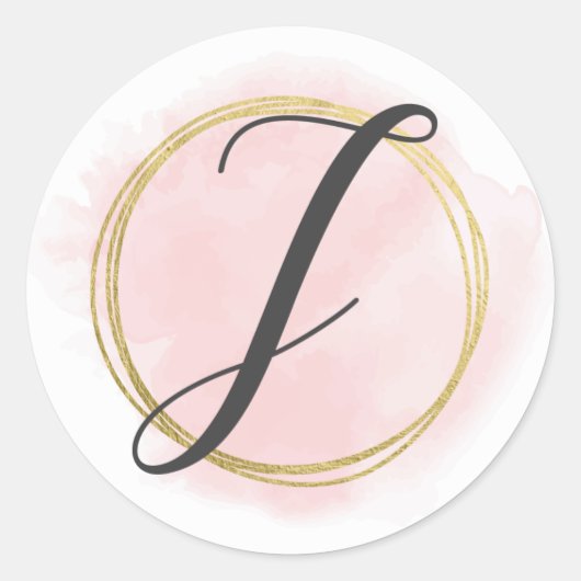 Letter J Monogram Blush Roze Waterverf Goud Chic Ronde Sticker (Voorkant)