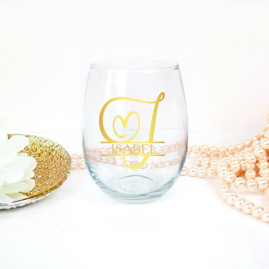 Letter J Monogram Bruidsmeisje Gift, Modern Elegan Wijnglas Zonder Voet