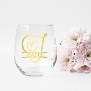 Letter J Monogram Bruidsmeisje Gift, Modern Elegan Wijnglas Zonder Voet