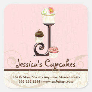 Letter J Monogram Cupcake Logo Bedrijfsidentiteit Vierkante Sticker