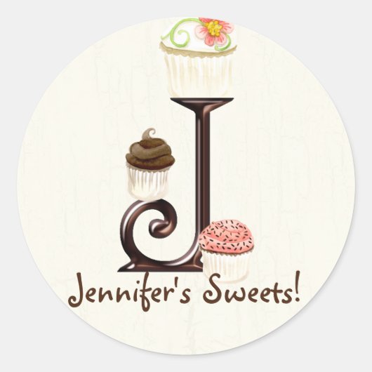 Letter J Monogram Cupcake Logo Zakelijke Stickers (Voorkant)