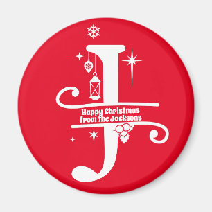 Letter J Monogram Initiaal Familienaam Greeting Magneet