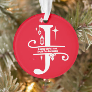Letter J Monogram Initiaal Familienaam Greeting Ornament