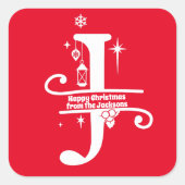 Letter J Monogram Initiaal Familienaam Greeting Vierkante Sticker (Voorkant)