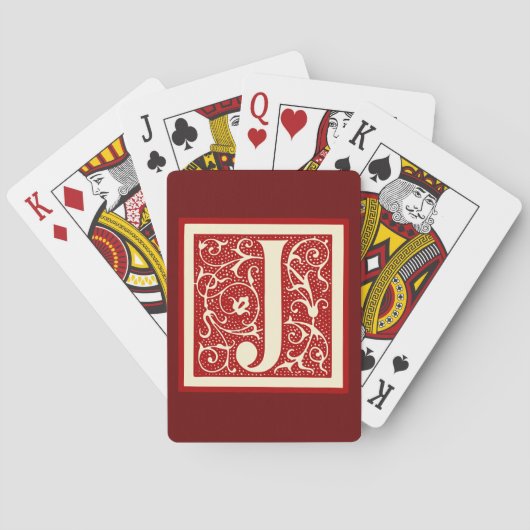 letter J Monogram Initiaal Rood Pokerkaarten (Achterkant)