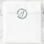 Letter J Monogram Minimalistische botanische bladk Ronde Sticker (Tas)