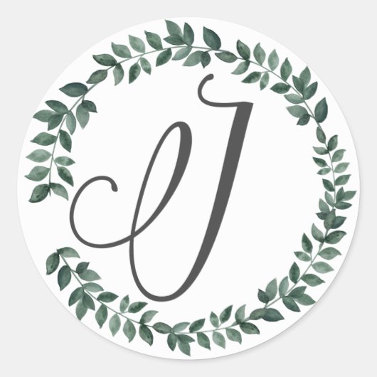Letter J Monogram Minimalistische botanische bladk Ronde Sticker (Voorkant)