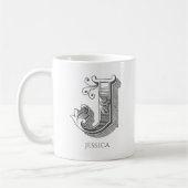 Letter J Monogram Moderne naam Koffie Mok (Links)