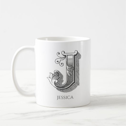 Letter J Monogram Moderne naam Koffie Mok (Links)