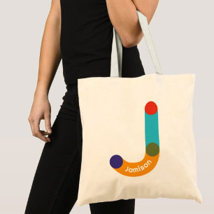 Letter J Monogram Naam Blauw Sinaasappel Typografi Tote Bag