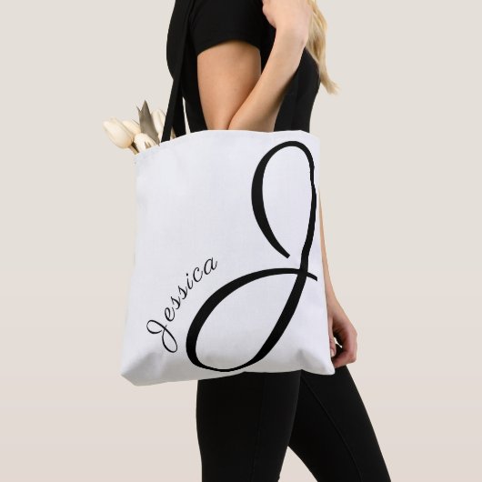 Letter J - Monogram + Naam - modern elegant Tote Bag (Dichtbij)