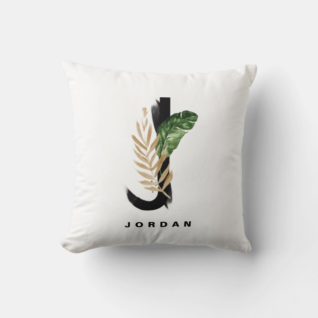 Letter J Monogram Palm Leaves Tropical Kussen (Voorkant)