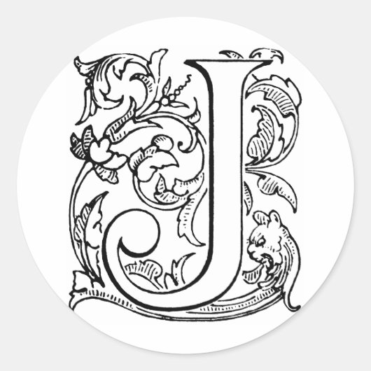 Letter J Monogram Ronde Sticker (Voorkant)