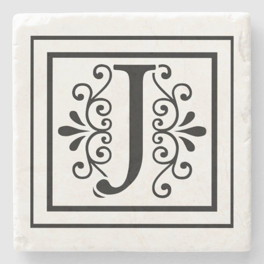 Letter J Monogram Stone Onderzetters (Voorkant)