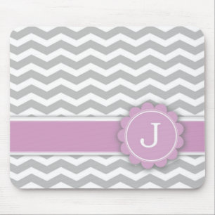 Letter J Pink Monogram Gray Chevron Muismat