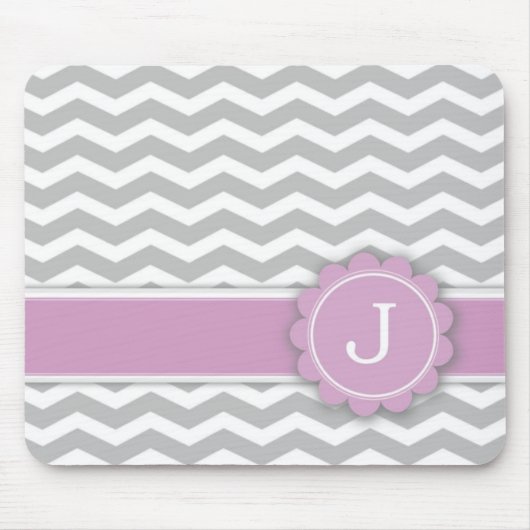 Letter J Pink Monogram Gray Chevron Muismat (Voorkant)