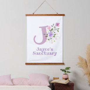 Letter J plus voornaam met een Floral Design Hangend Wandkleed