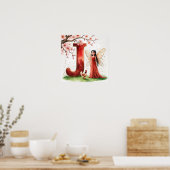 Letter J Rooster Cherry Blossom Fairy Poster Art (Keuken)