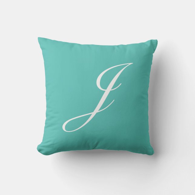 Letter J Turquoise Monogram Pillow Kussen (Voorkant)