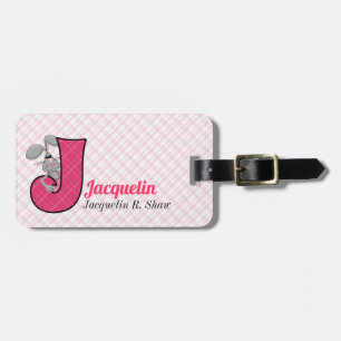 Letter J voor Jackrabbit in Pink Play Pattern Bagagelabel