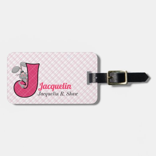 Letter J voor Jackrabbit in Pink Play Pattern Bagagelabel (Voorkant horizontaal)