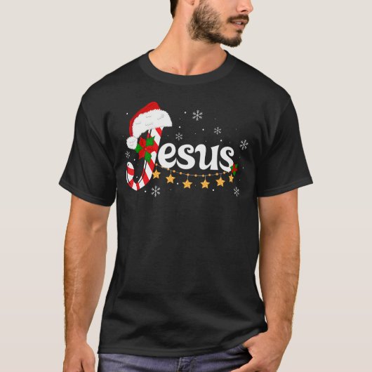 Letter J Voor Jezus Christelijke Candy Cane Kerstm T-shirt (Voorkant)