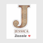 Letter J wood texture met aangepaste naam Sticker (Vel)