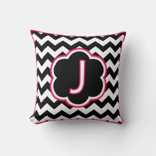Letter J Zwart en Wit Chevron Monogram Kussen