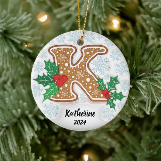 Letter K Aangepaste naam Kerstmis Keramisch Ornament (Boom)
