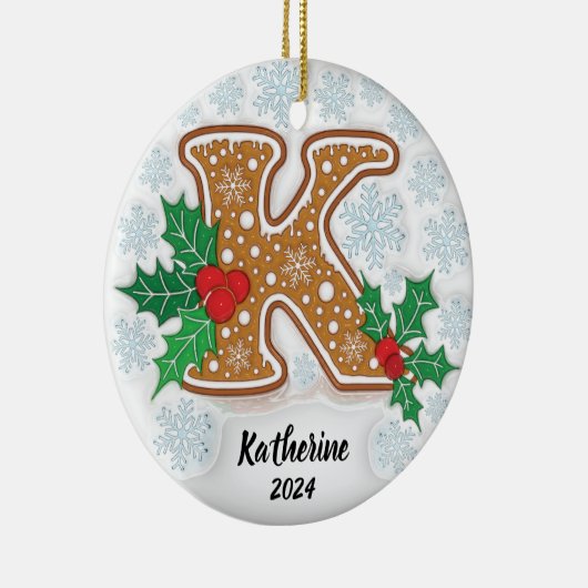Letter K Aangepaste naam Kerstmis Keramisch Ornament (Rechts)
