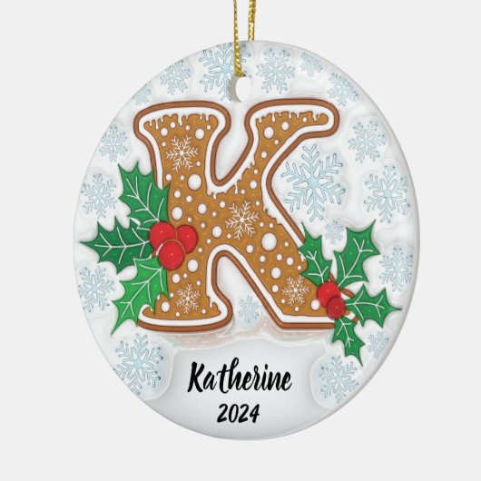 Letter K Aangepaste naam Kerstmis Keramisch Ornament (Links)