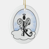 Letter K Alphabet Initiaal Monogram w Angel Clouds Keramisch Ornament (Rechts)