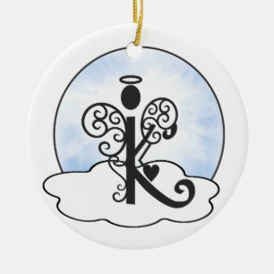 Letter K Alphabet Initiaal Monogram w Angel Clouds Keramisch Ornament